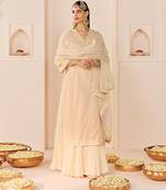 Carnation pink embroidered chanderi silk kurti set with skirt