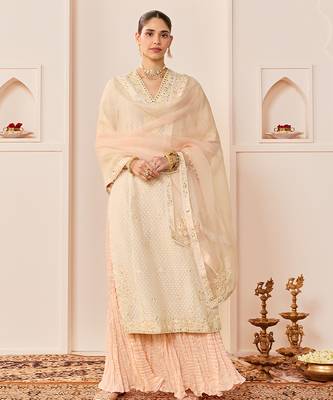 Daisy ivory embroidered chanderi silk kurti set with skirt 1