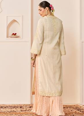 Daisy ivory embroidered chanderi silk kurti set with skirt 2