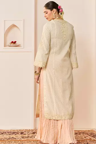 Daisy ivory embroidered chanderi silk kurti set with skirt