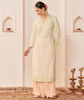Daisy ivory embroidered chanderi silk kurti set with skirt 3