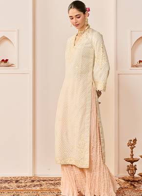 Daisy ivory embroidered chanderi silk kurti set with skirt 4