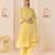 Lemon yellow embroidered chanderi silk choga kurti set
