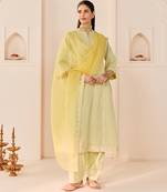 Mint green embroidered chanderi silk choga kurta set