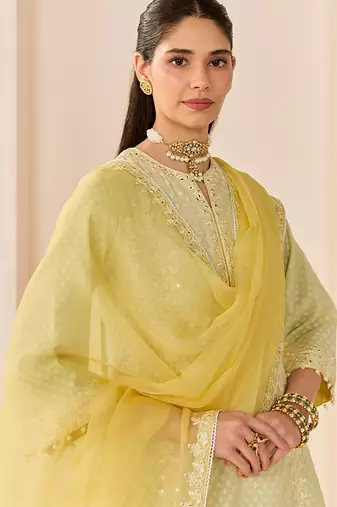 Mint green embroidered chanderi silk choga kurta set