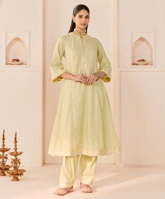 Mint green embroidered chanderi silk choga kurta set 4