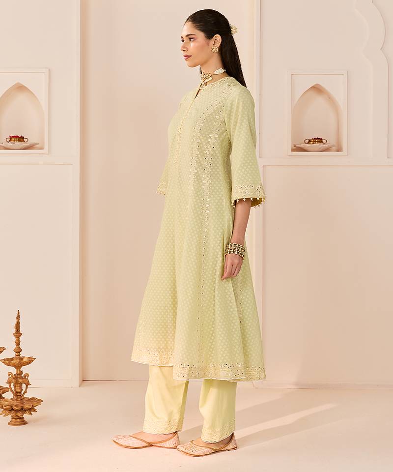 Mint green embroidered chanderi silk choga kurta set