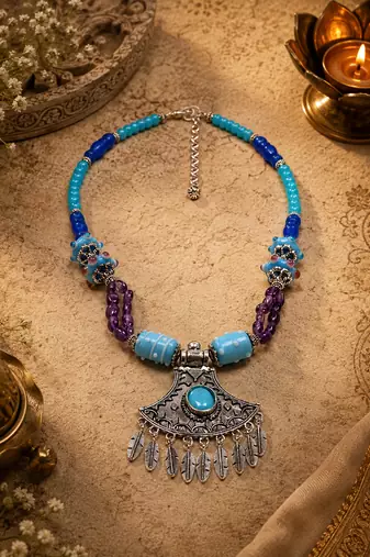Nomadic grace mixed beads statement necklace