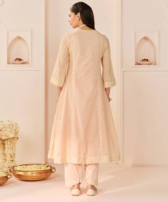 Carnation pink embroidered chanderi silk choga kurta set 2