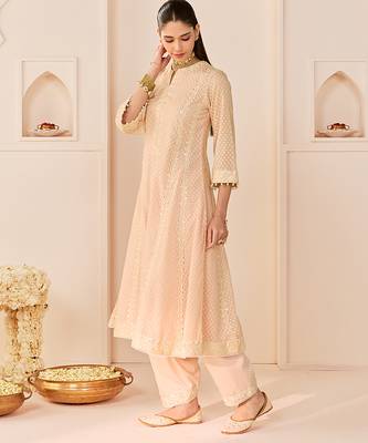Carnation pink embroidered chanderi silk choga kurta set 4