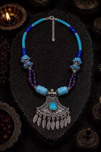 Nomadic grace mixed beads statement necklace