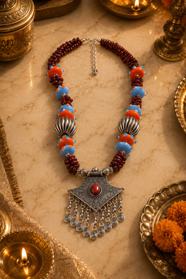 Handcrafted heritage necklace with german silver ornament 1
