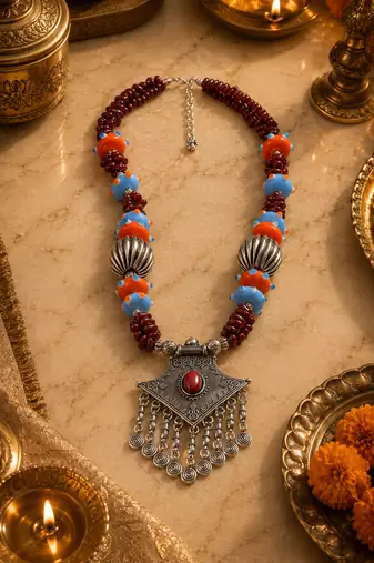 Handcrafted heritage necklace with german silver ornament