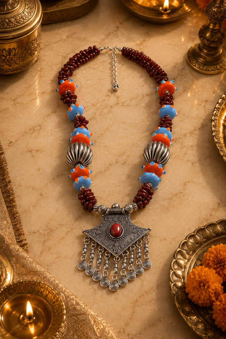 Handcrafted heritage necklace with german silver ornament