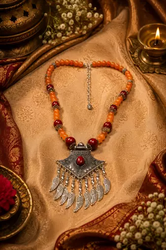 Gypsy soul beaded necklace with german silver pendant