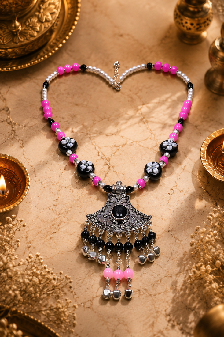 Traditional fusion multi-bead necklace