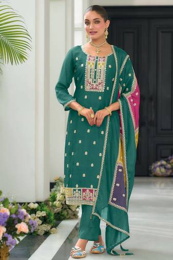 Sea Green embroidered chiffon pakistani suit