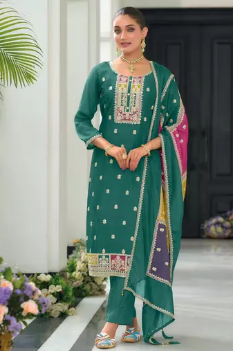 Sea Green embroidered chiffon pakistani suit