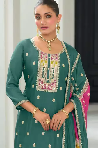 Sea Green embroidered chiffon pakistani suit