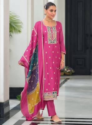 Pink embroidered chiffon pakistani suit 1