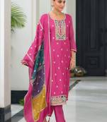 Pink embroidered chiffon pakistani suit