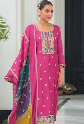 Pink embroidered chiffon pakistani suit 2