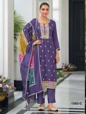 Purple embroidered chiffon pakistani suit 1