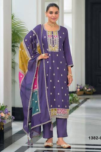 Purple embroidered chiffon pakistani suit