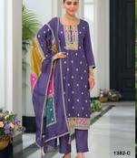 Purple embroidered chiffon pakistani suit