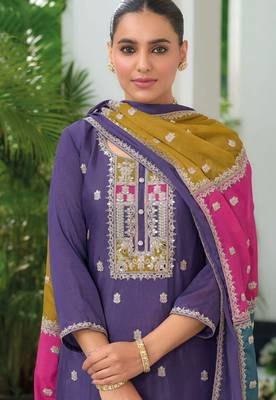 Purple embroidered chiffon pakistani suit 2