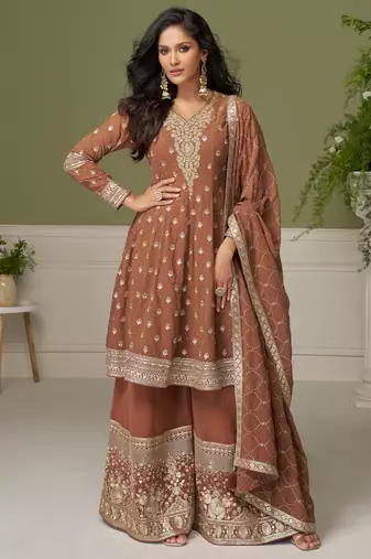 Brown embroidered georgette sharara