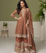 Brown embroidered georgette sharara