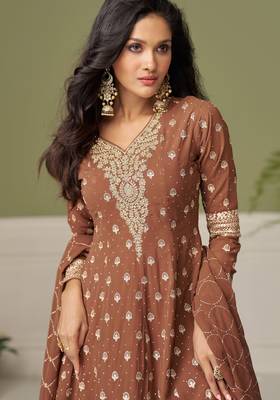 Brown embroidered georgette sharara 2