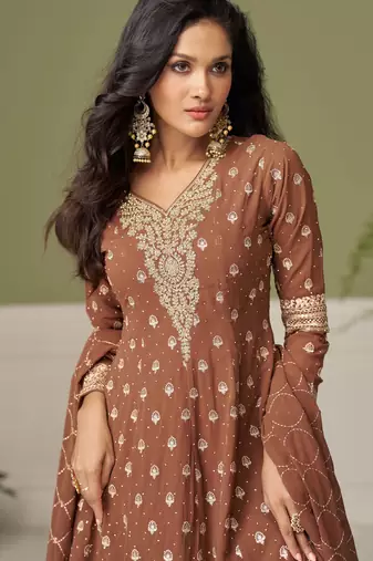 Brown embroidered georgette sharara
