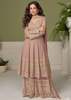 Pink embroidered georgette sharara 1