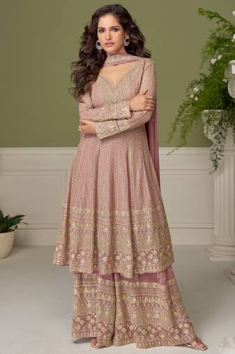 Pink embroidered georgette sharara