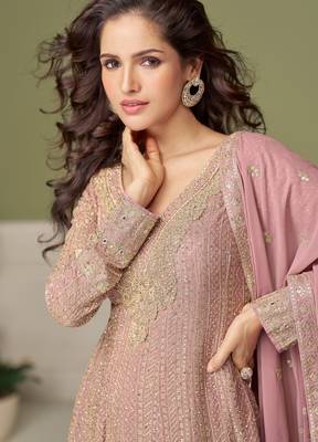 Pink embroidered georgette sharara 2
