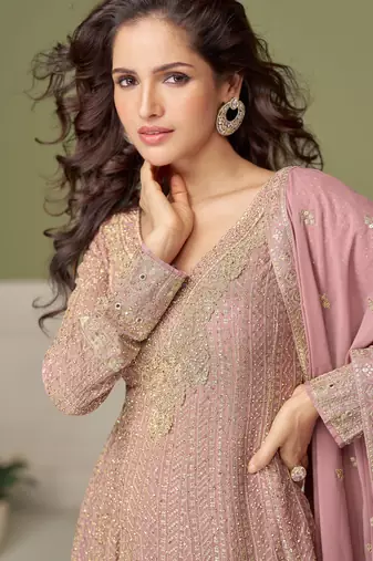 Pink embroidered georgette sharara