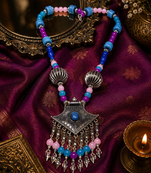 Rustic bloom beaded necklace with silver-tone pendant