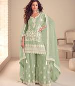 Sea green embroidered chiffon sharara