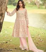 Pink embroidered net festive salwar suits