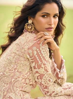 Pink embroidered net festive salwar suits 2