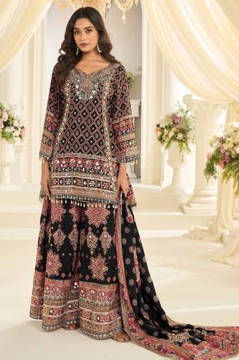 Black embroidered crepe sharara