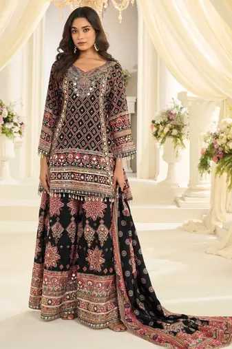 Black embroidered crepe sharara