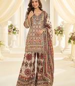 Beige embroidered crepe sharara