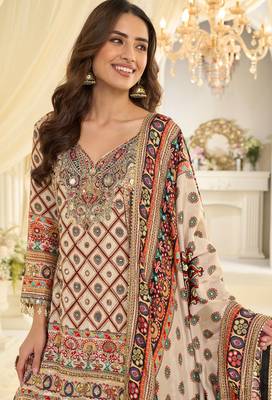 Beige embroidered crepe sharara 2