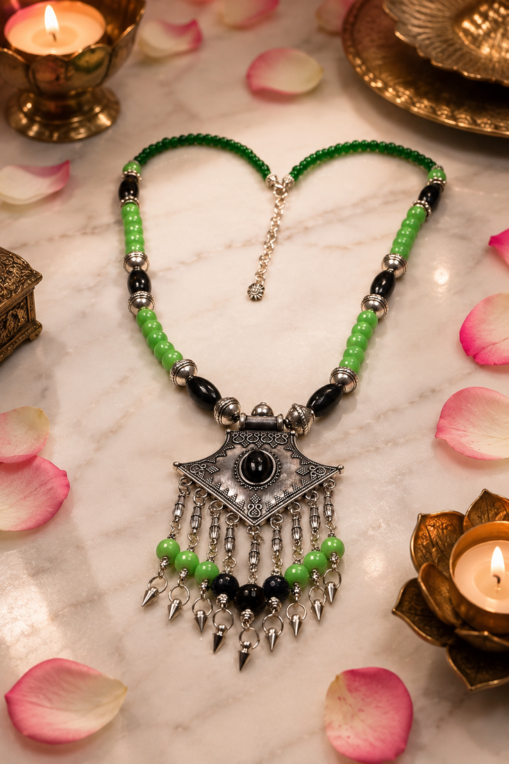 Tribal luxe necklace with german silver pendant