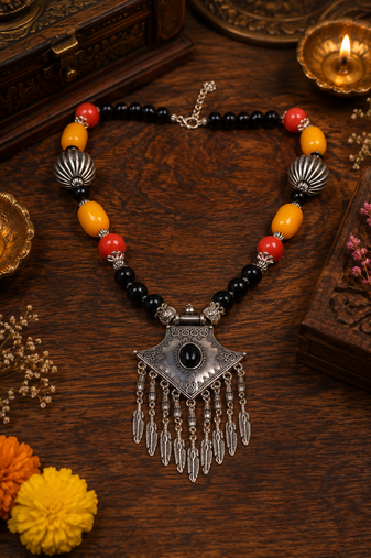 Cultural essence beaded necklace with german silver pendant