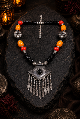 Cultural essence beaded necklace with german silver pendant 2