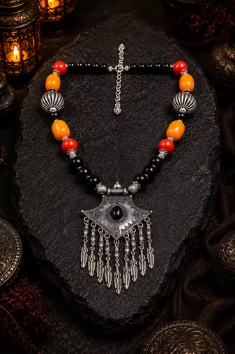 Cultural essence beaded necklace with german silver pendant